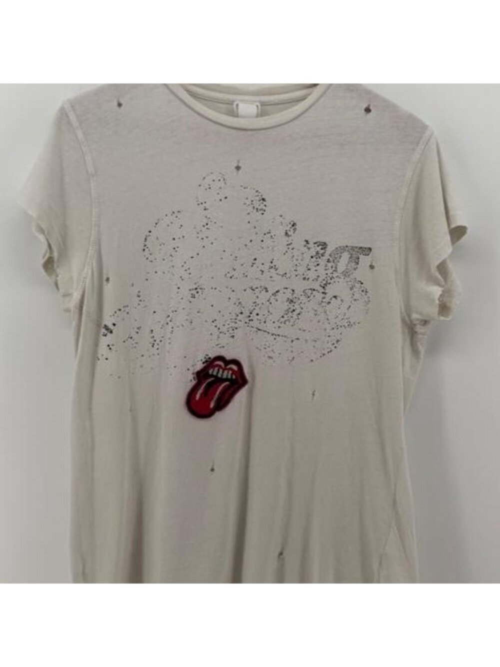 MadeWorn thrashed vintage official Rolling Stones patch white cotton t-shirt